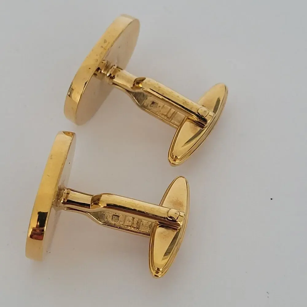 Dunhill D Cufflinks Gold Tone Logo Oval‎ Designer Logo Vintage Retro